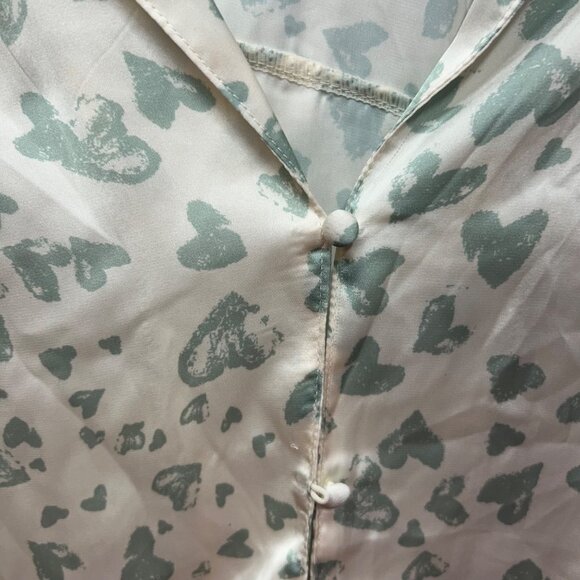 Intimately Free People Heart Print White & Green Button-Up Blouse With Long Slee - Picture 4 of 9